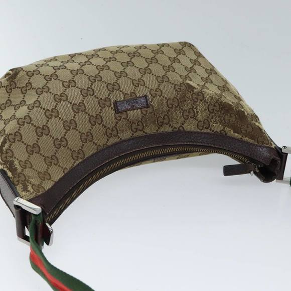 GUCCI GG Canvas Web Sherry Line Shoulder Bag Beige Red Green 181092 Auth 71918 - Picture 6 of 16